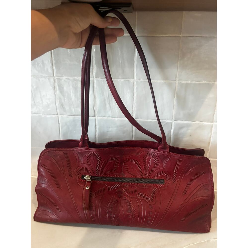 JL Salvador Handcrafted VINTAGE Tooled Leather Bag Red